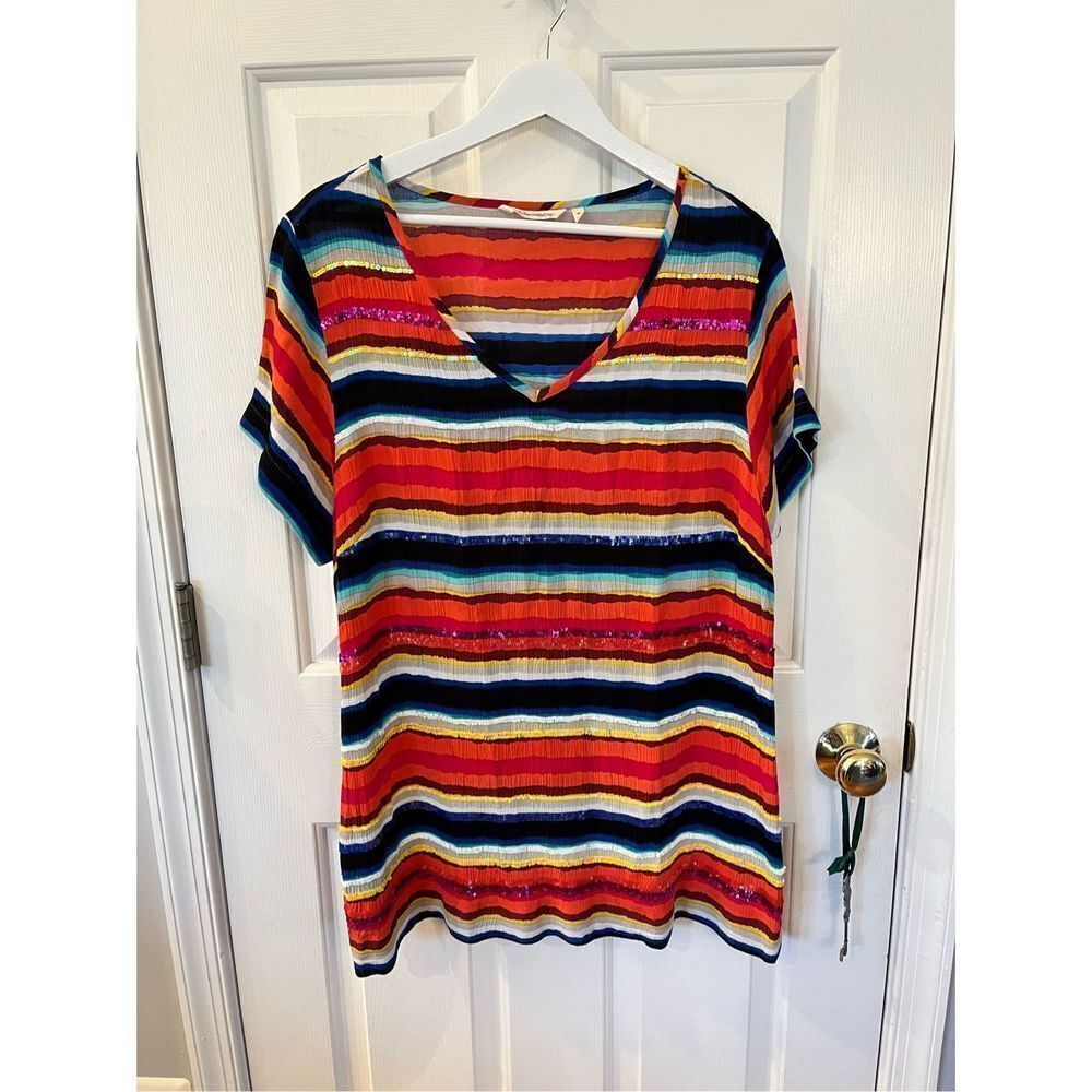 Soft Surroundings Multi Stripe Sequin Top Sz Xl E… - image 1